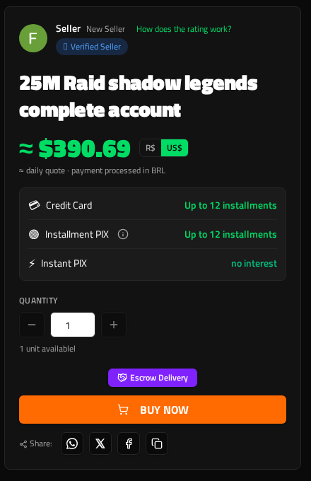 O mesmo anúncio da WWGames traduzido para inglês com preço em dólar